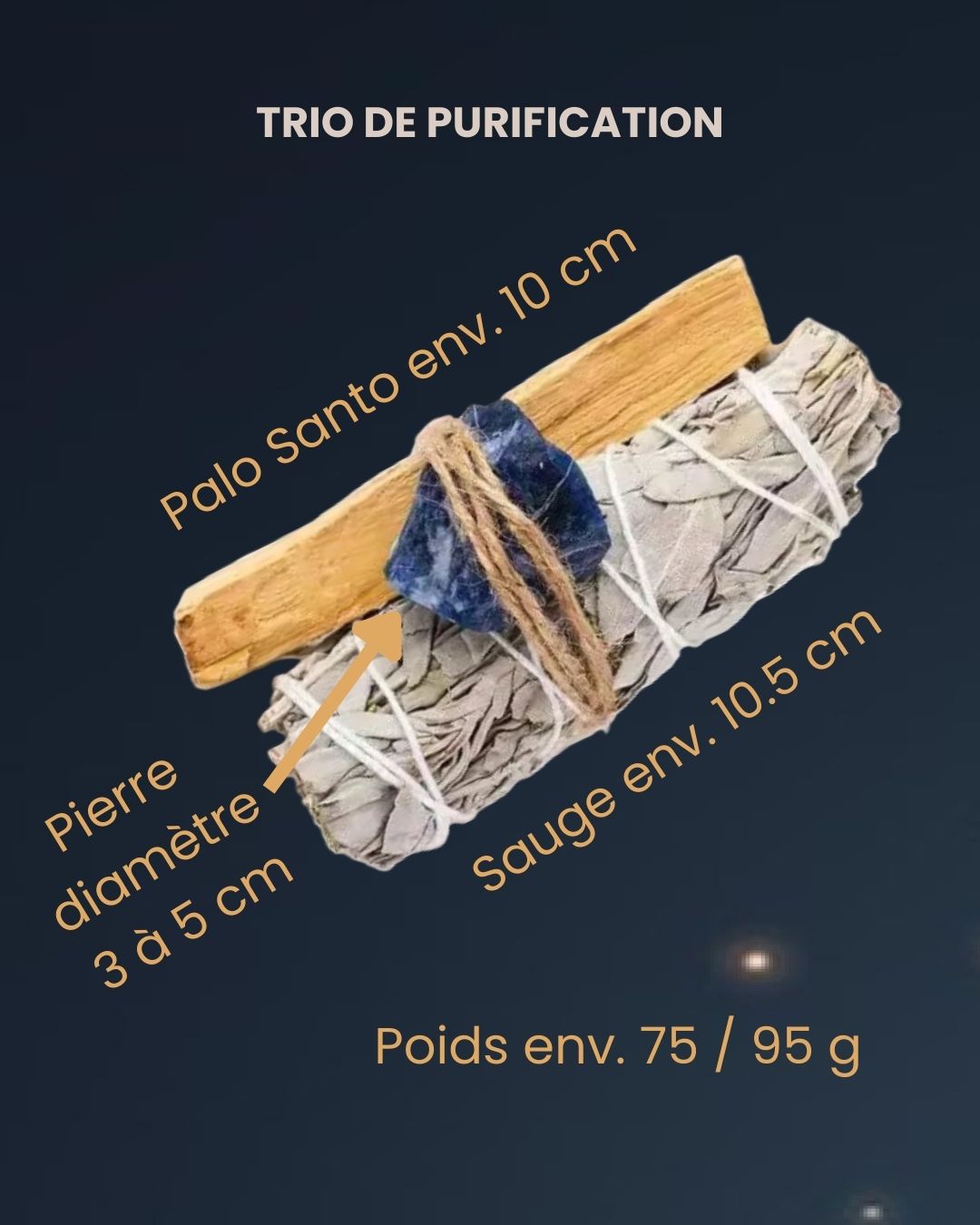 Trio de Purification – Sauge, Palo Santo & Pierre