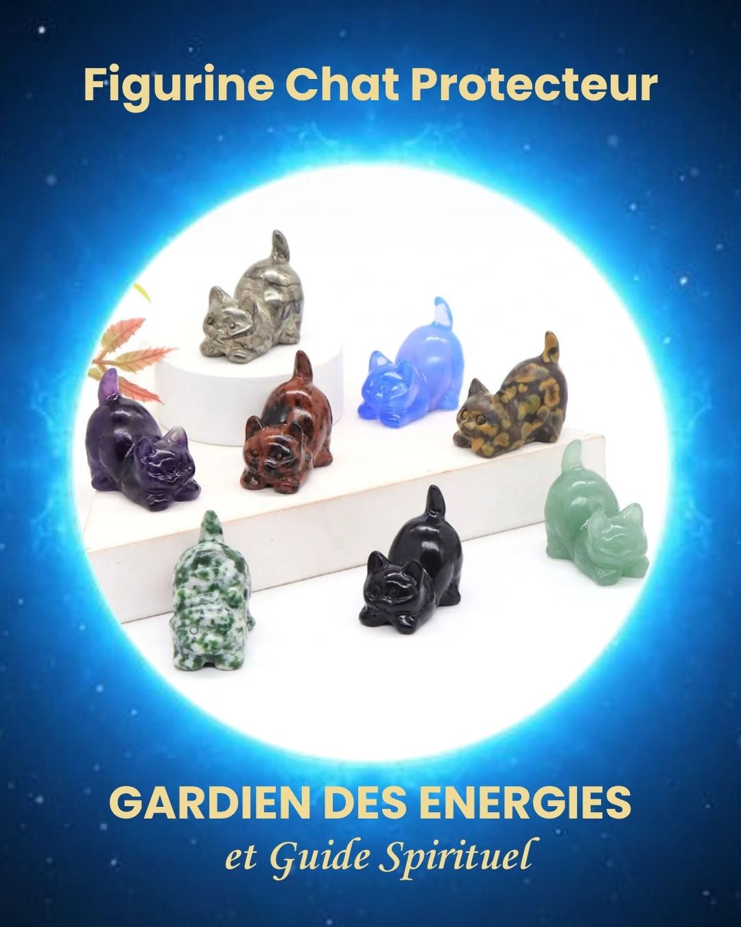 Figurine Chat Protecteur en Pierre Naturelle