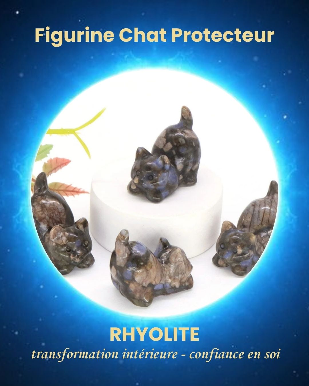 Figurine Chat Protecteur en Pierre Naturelle